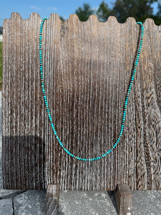 3mm Navajo Pearl, Kingman Turquoise 24"