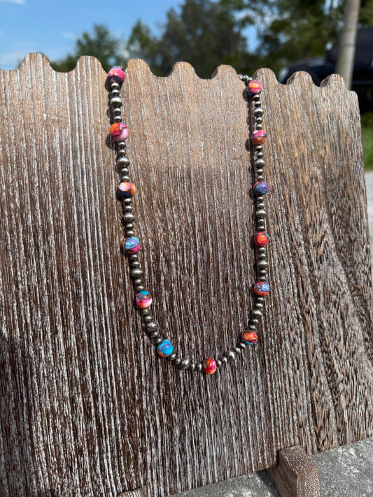 4mm and 6mm Navajo Pearl, Pink Dahlia 18"
