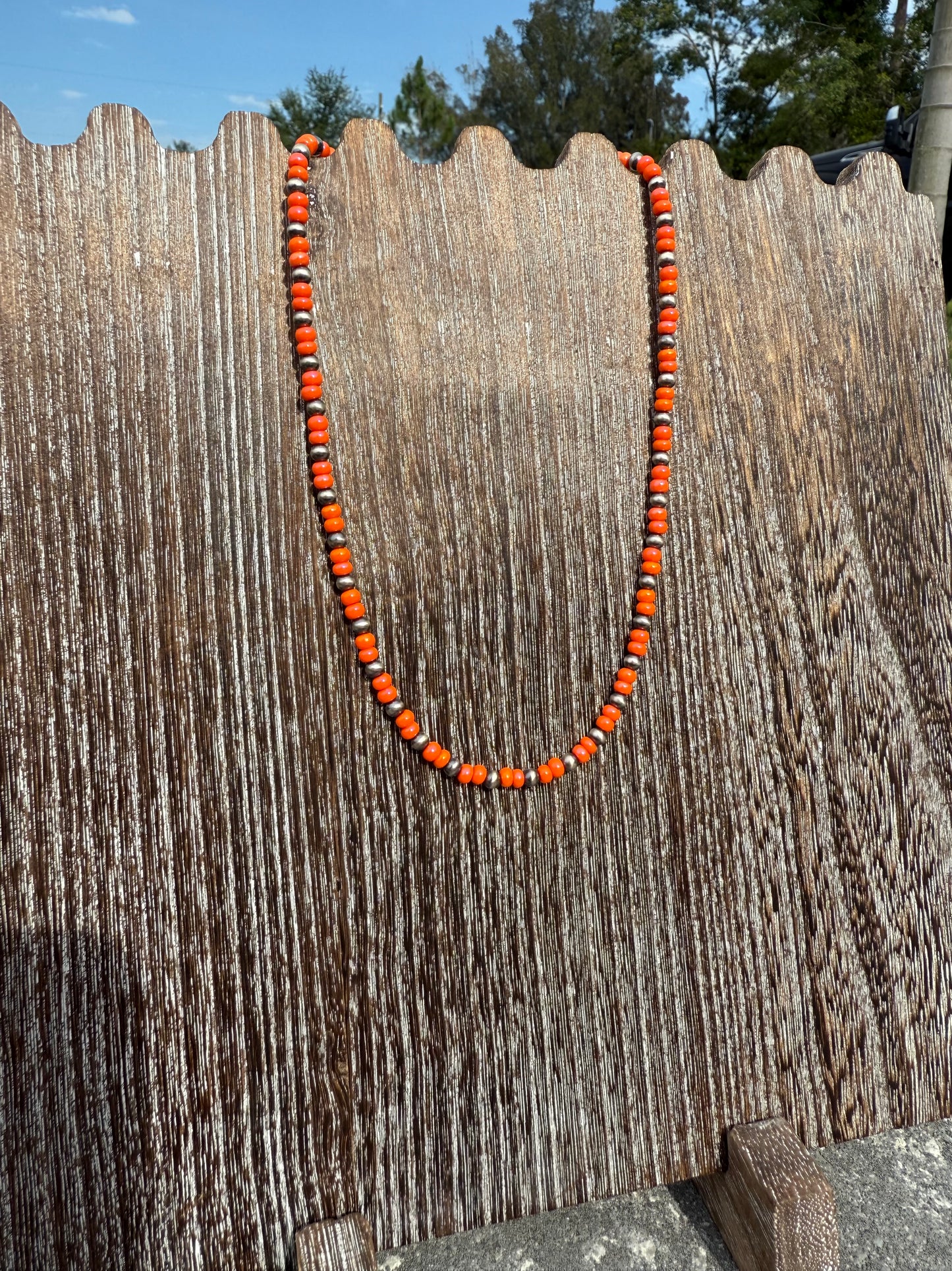 4mm Navajo Pearl with Orange 16"
