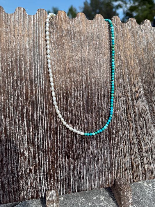 4mm Kingman Turquoise, Mother of Pearl 18"