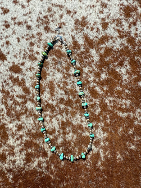 4mm Navajo Pearl and Gold, Number 8 Turquoise 16"