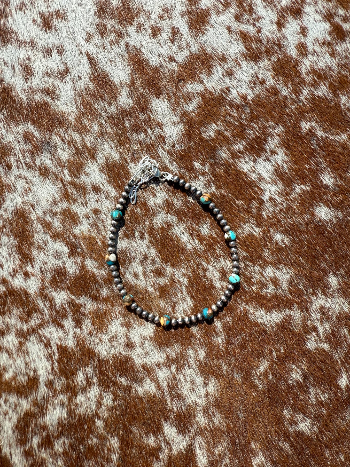 3mm Navajo Pearl and Spiny Oyster Kingman Turquoise Bracelet