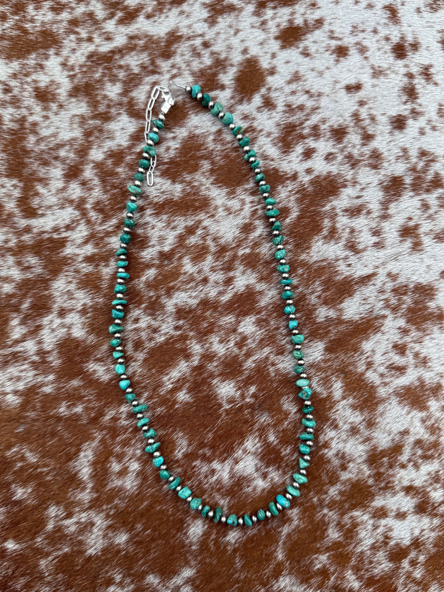 3mm Navajo Pearl with Fox Turquoise 16"