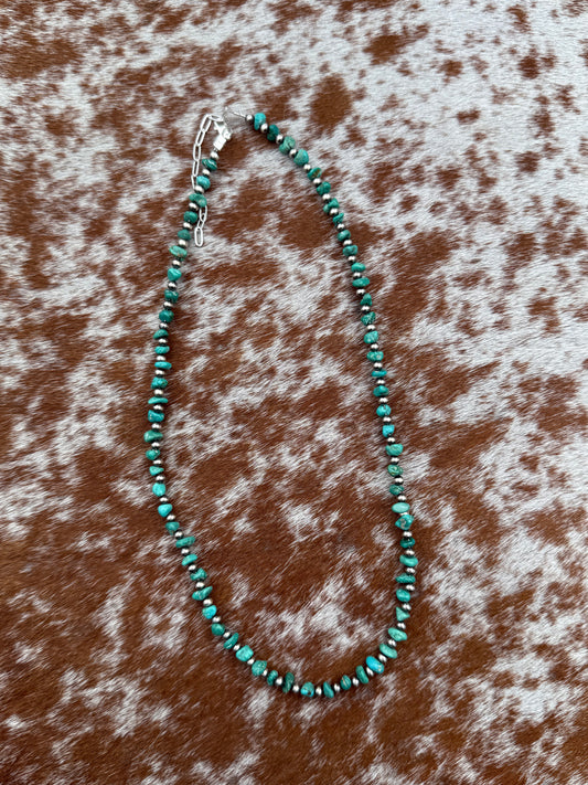 3mm Navajo Pearl with Fox Turquoise 16"