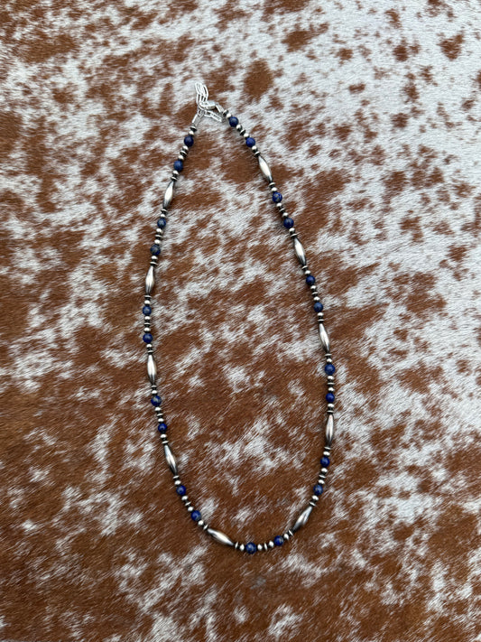 3mm Navajo Pearl with Torpedo, Blue Lapis 16"