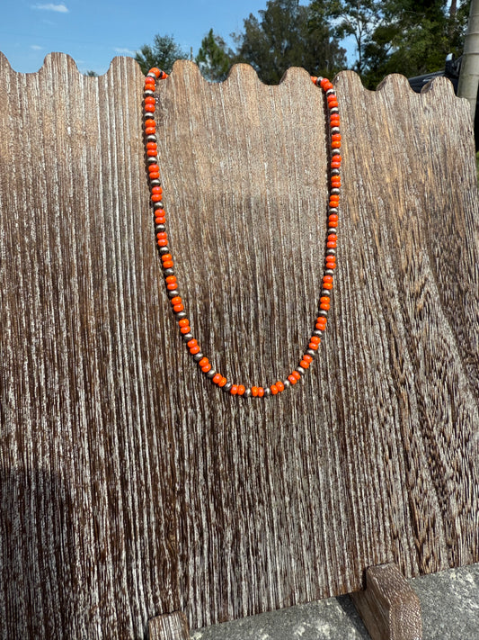 4mm Navajo Pearl with Orange 16"