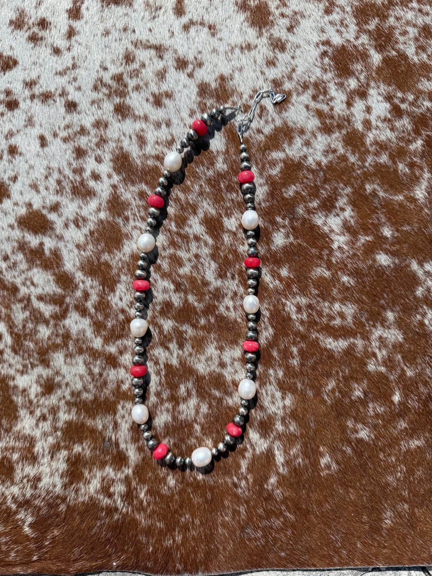 4mm, 5mm, 6mm Navajo Pearl with Cherry Quartz and Freshwater Pearl 16"