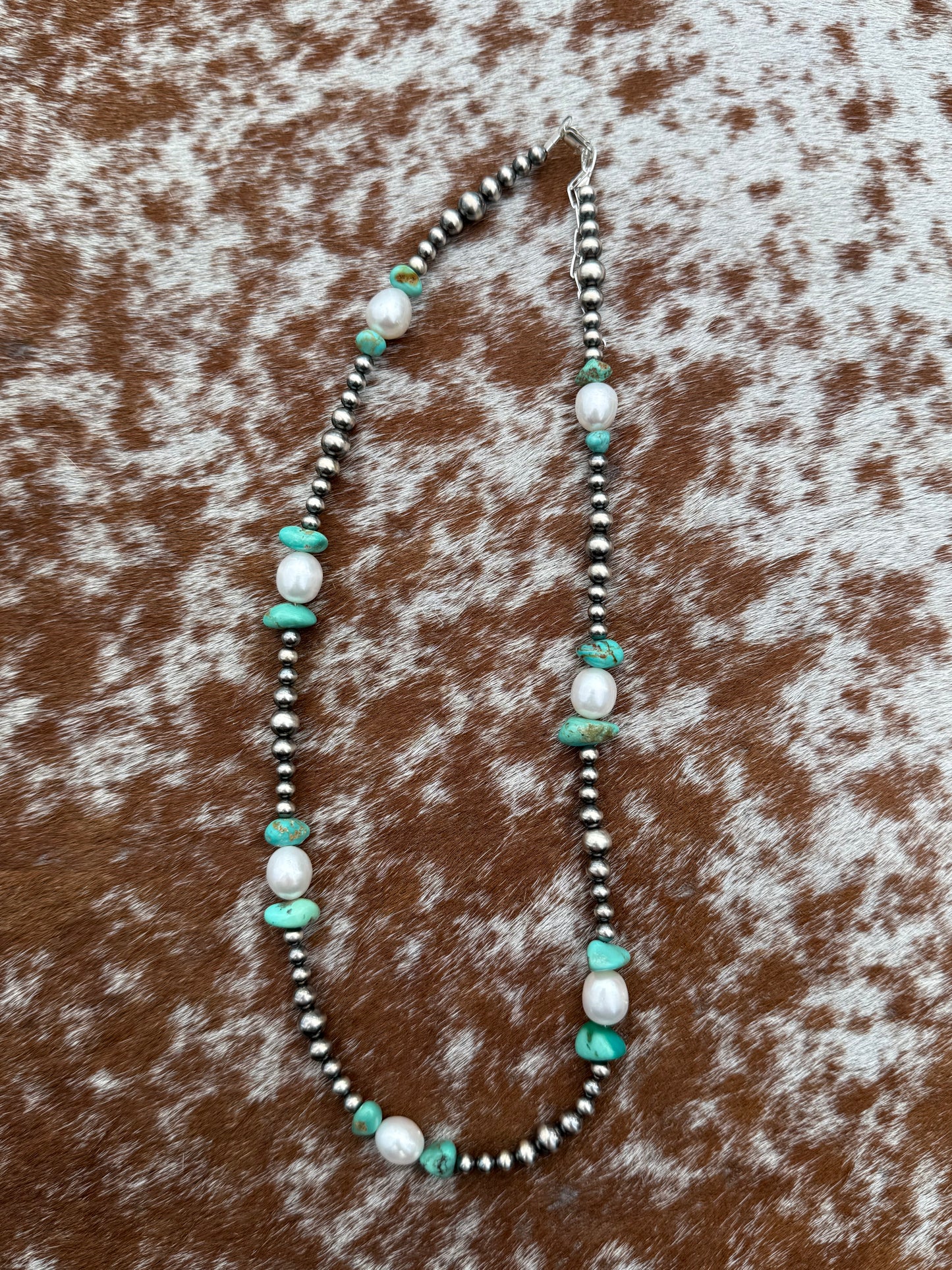 Navajo Pearls, Number 8 Turquoise, and Freshwater Pearls 18"