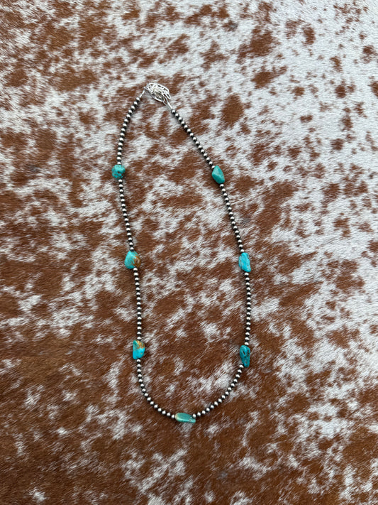 3mm Navajo Pearl with Turquoise 16"