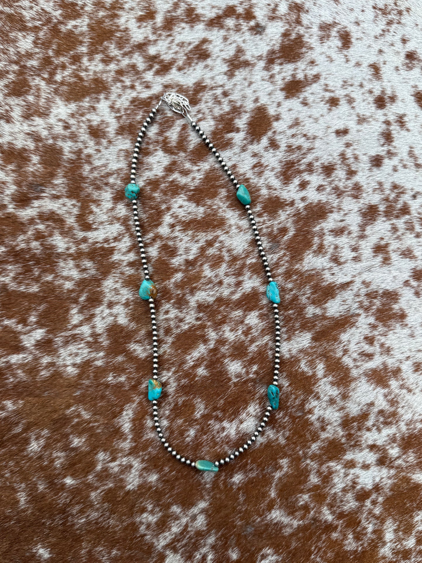 3mm Navajo Pearl with Turquoise 16"